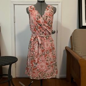 Coral floral faux wrap dress